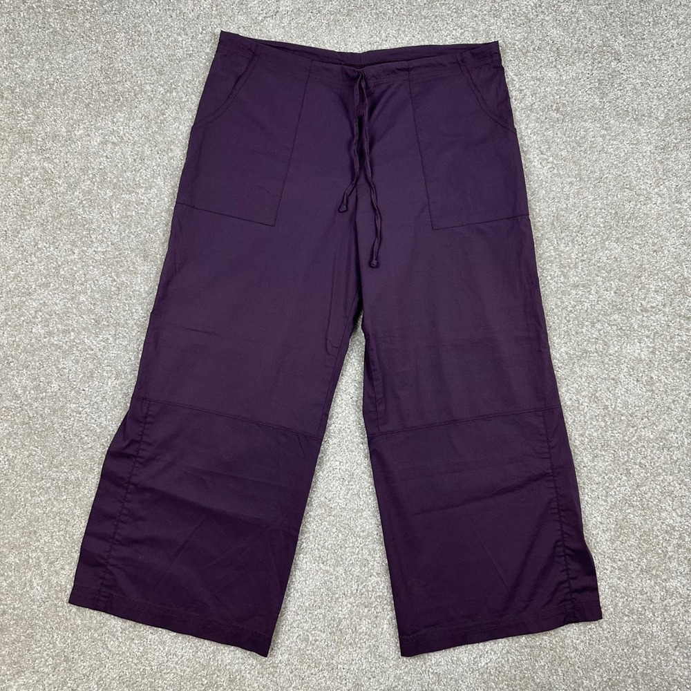 Be Present Yoga Pants Womens XL Purple Lotus Embroidered Cropped Drawstring Slit